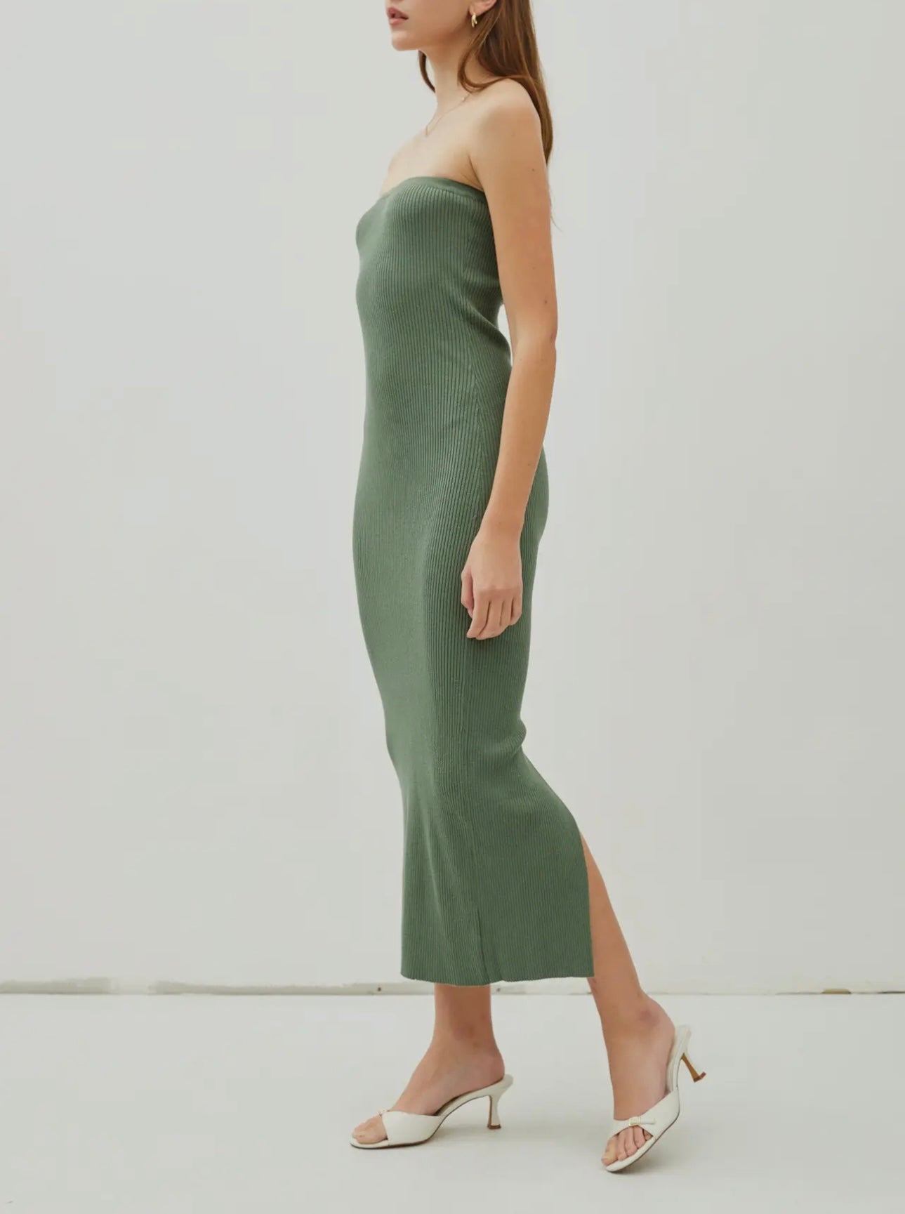 STRAPLESS RIBBED MAXI