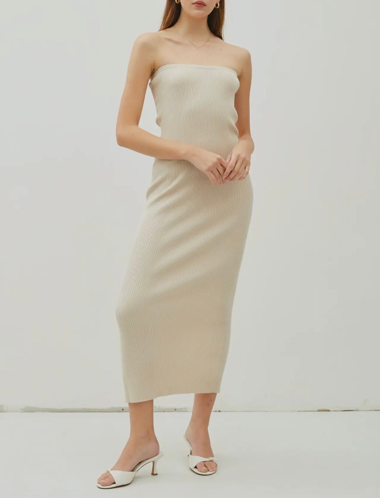 STRAPLESS RIBBED MAXI