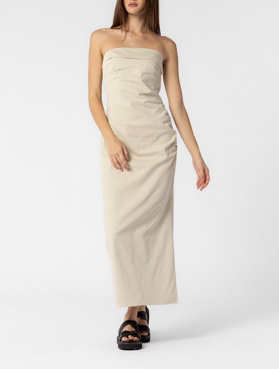 SHIRRED STRAPLESS TUBE DRESS