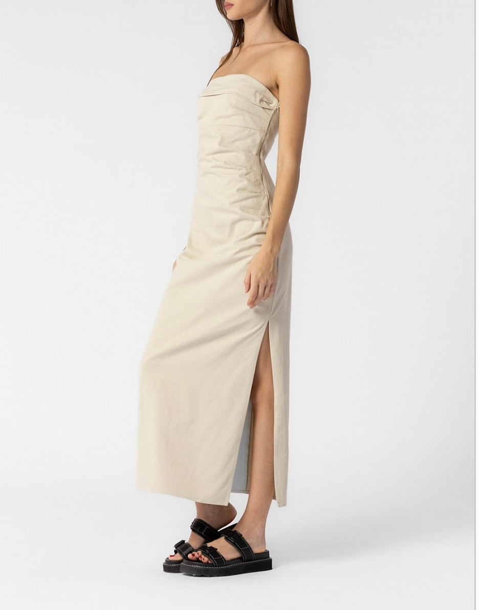 SHIRRED STRAPLESS TUBE DRESS